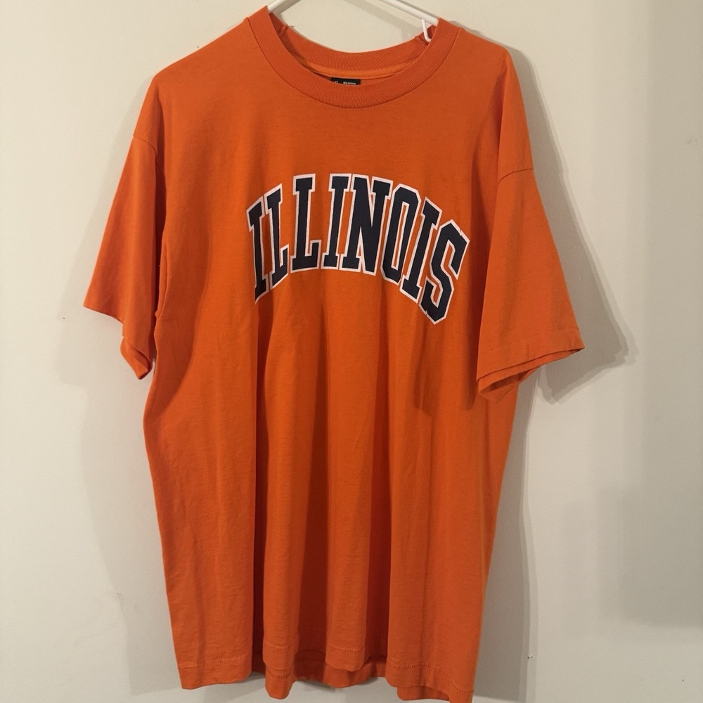 Vintage University of Illinois College T-Shirt Orange X-Large Single Stitch EUC